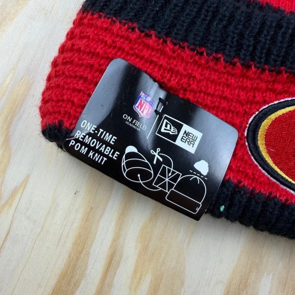 New Era San Francisco 49ers NFL On Field Sport Knit Beanie Hat Red Black Pom NWT